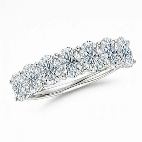 925 Silver Half Eternity Band Ring with Oval Cut Korean Diamonds – Wedding & Anniversary Ring”