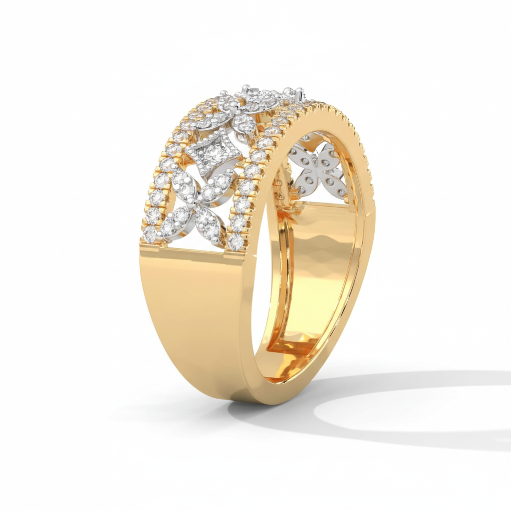 925 Sterling Silver Floral Pattern Statement Ring Wide Band - Image 2