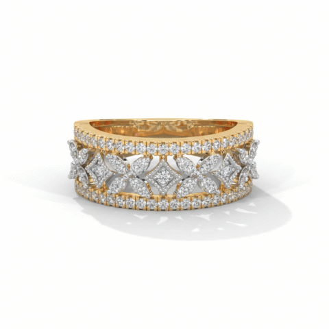 925 Sterling Silver Floral Pattern Statement Ring Wide Band