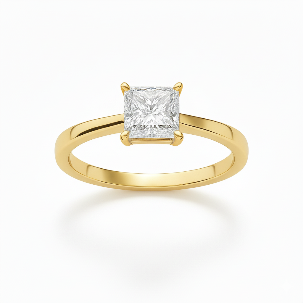 925 Silver Princess Cut Solitaire Ring – Square Diamond Look Engagement Ring” - Image 2