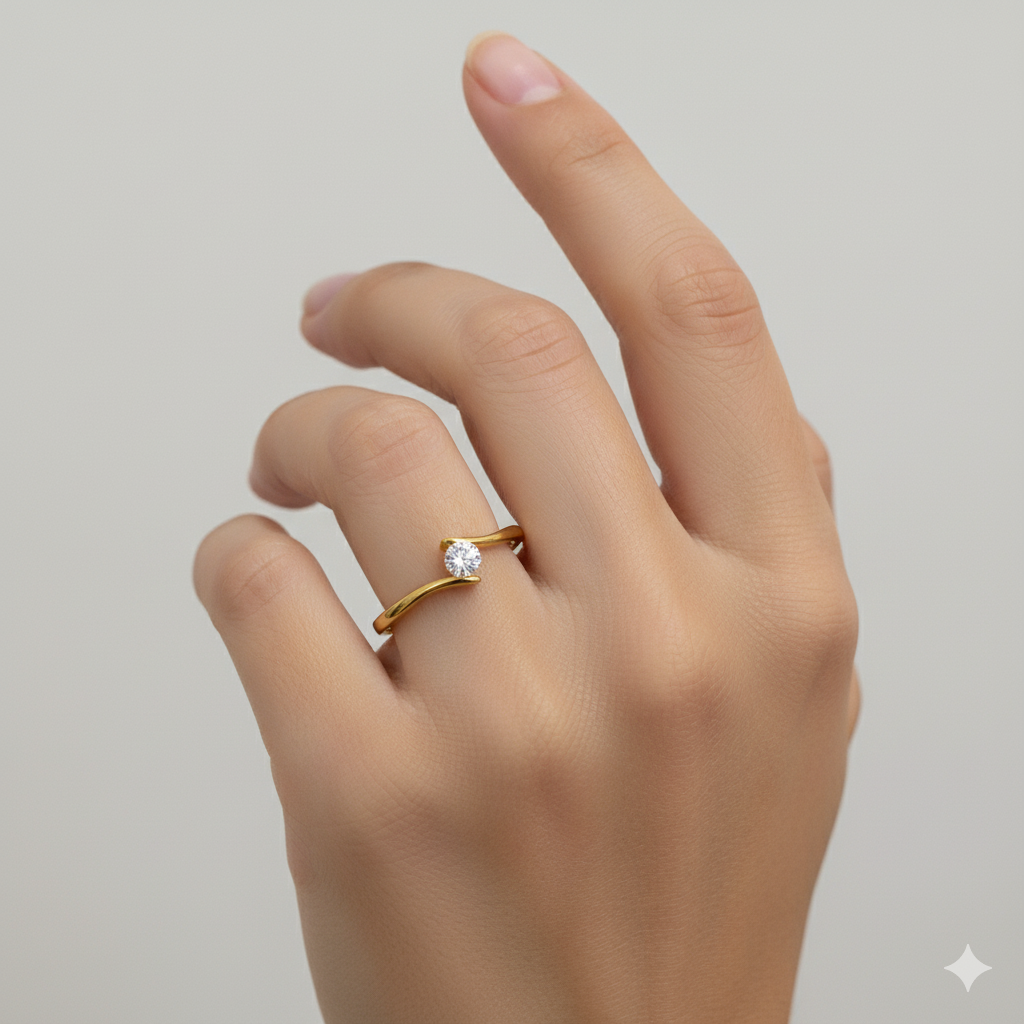 925 Silver Solitaire Diamond Ring | Elegant Gold Plated Promise Ring - Image 3