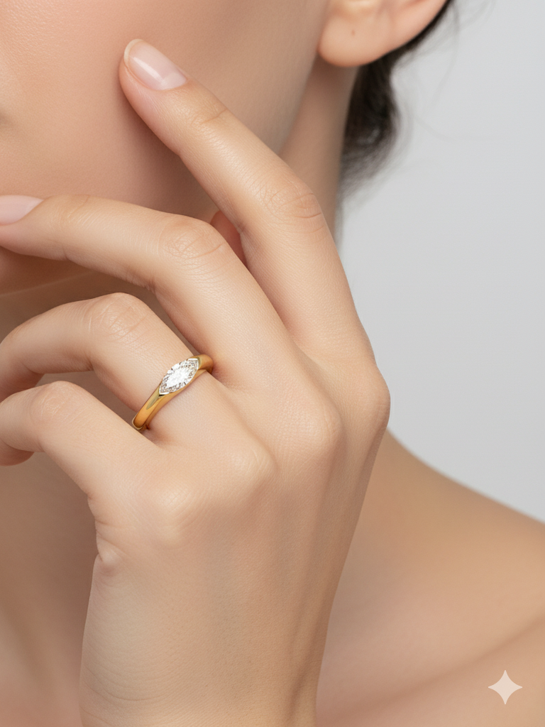 925 Silver Marquise Cut Solitaire Ring | Gold Plated Elegant Engagement Ring for Women” - Image 2