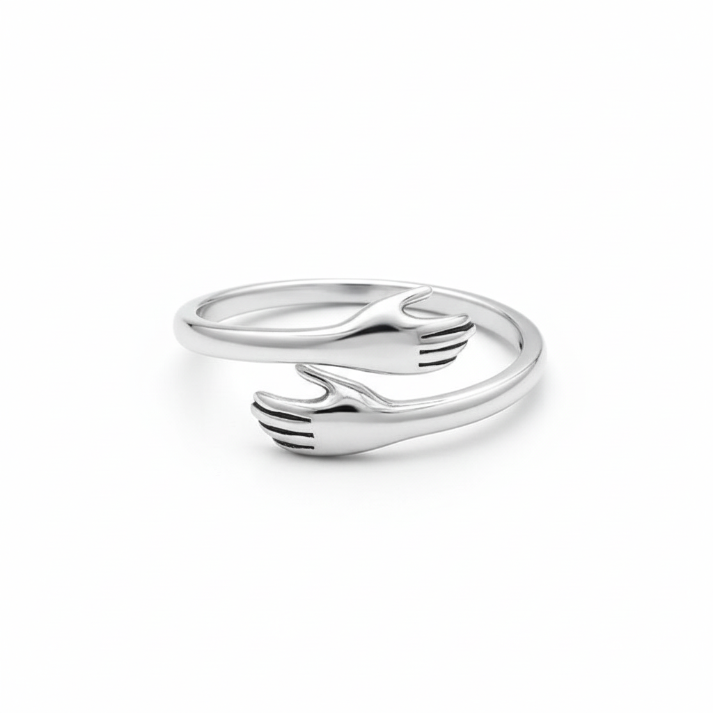 925 Sterling Silver Hug Me More Ring for Girls | Cute Adjustable Hug Ring - Image 2