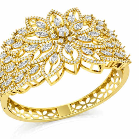 925 Silver Floral Diamond Cluster Bracelet18KT Gold Plated