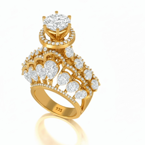 18Kt Gold Plated 925 Silver Royal Crown Cocktail Ring